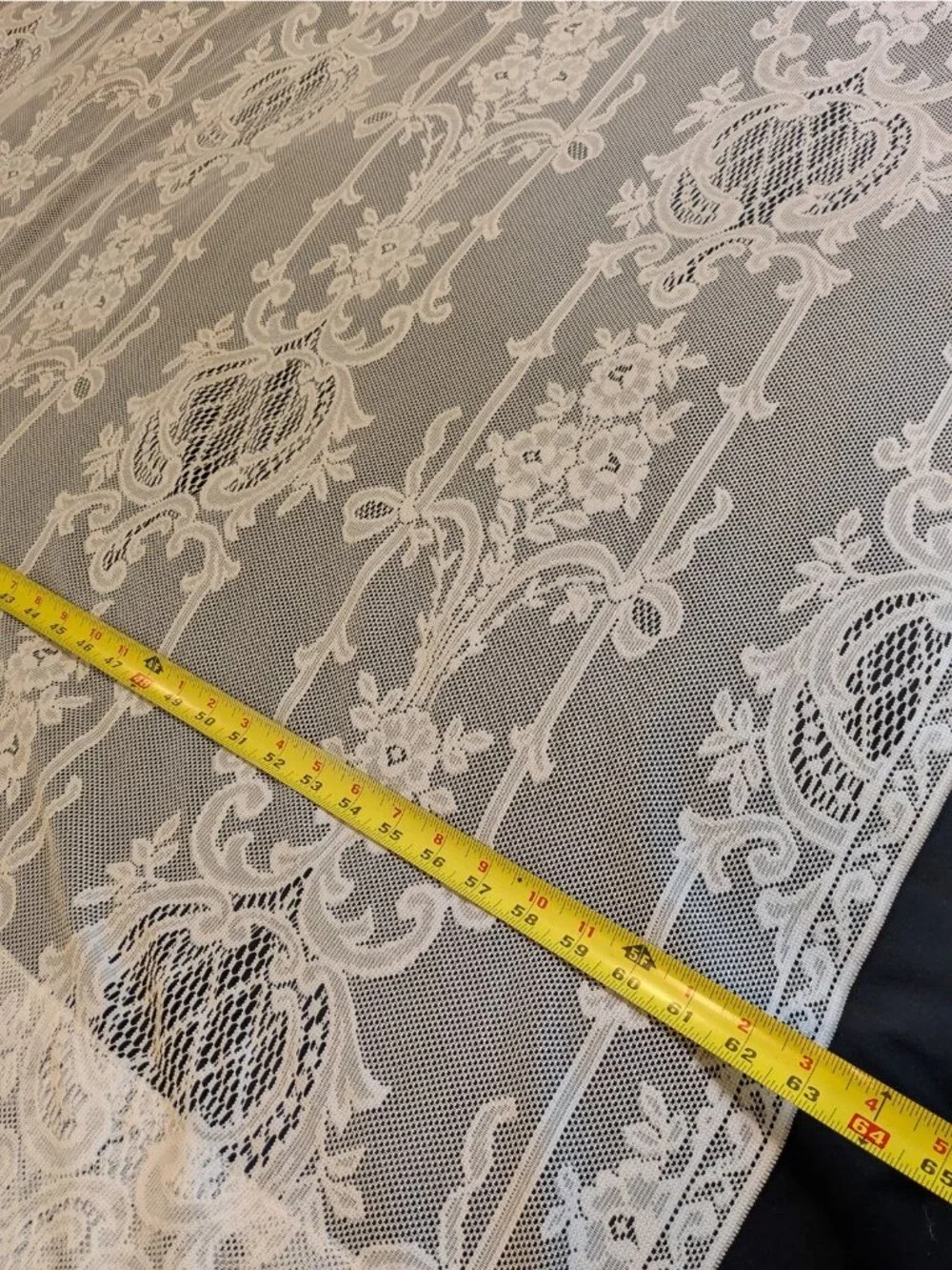 Vintage Lace Curtain Panels Set of 2 White Floral Bouquets Boho Cottagecore 60